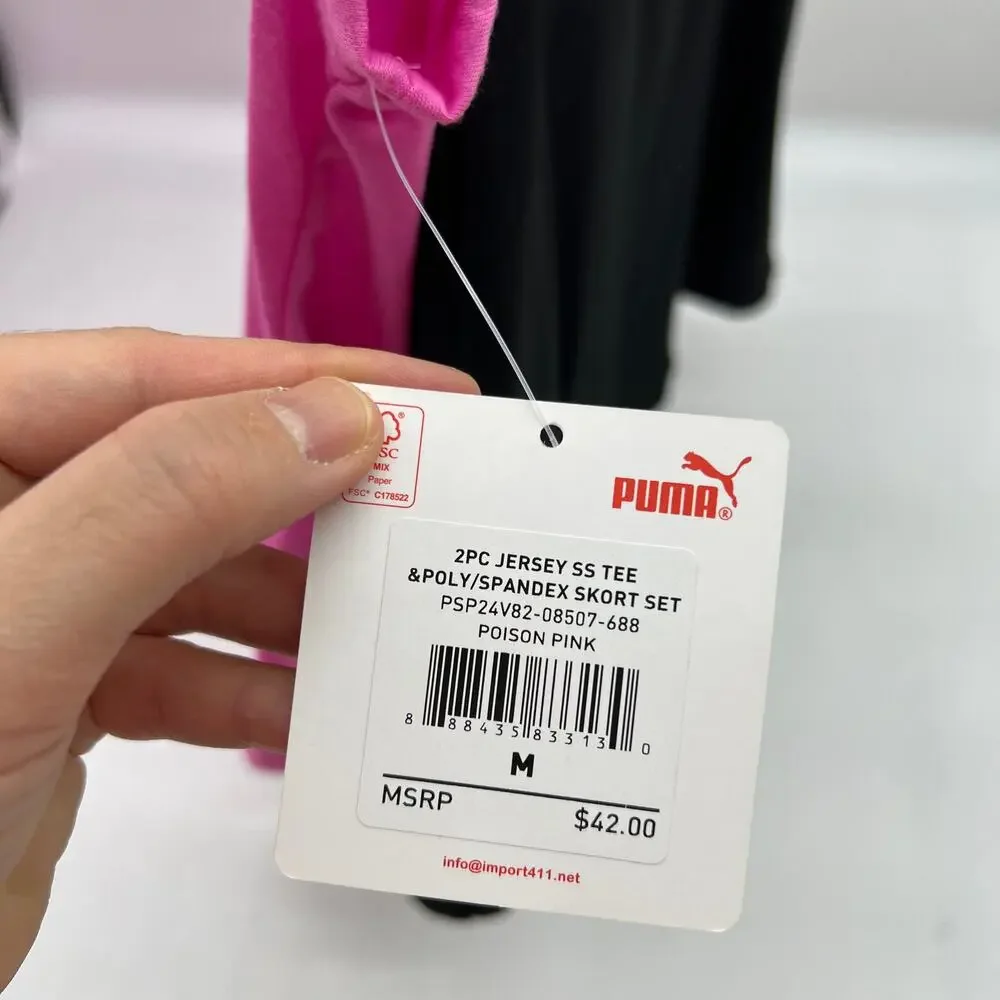 PUMA Girls Pink Logo T Shirt & Black Skort Size Medium Athletic Sports
